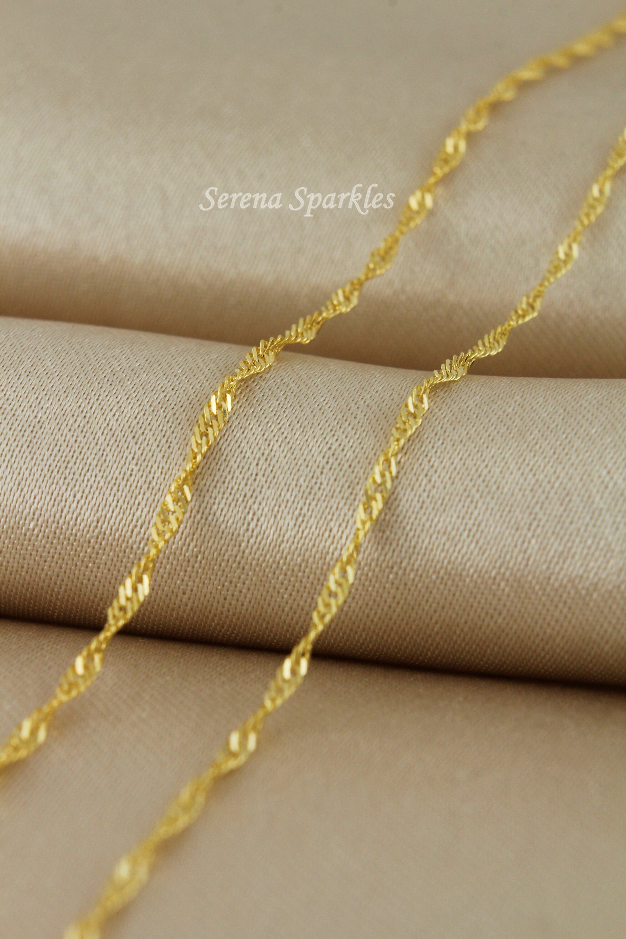 10K Solid Gold Twisted Chain Anklet, Real Gold Singapore Chain Anklet, Dainty Chain Anklet for Everyday, Gold Anklet for Women