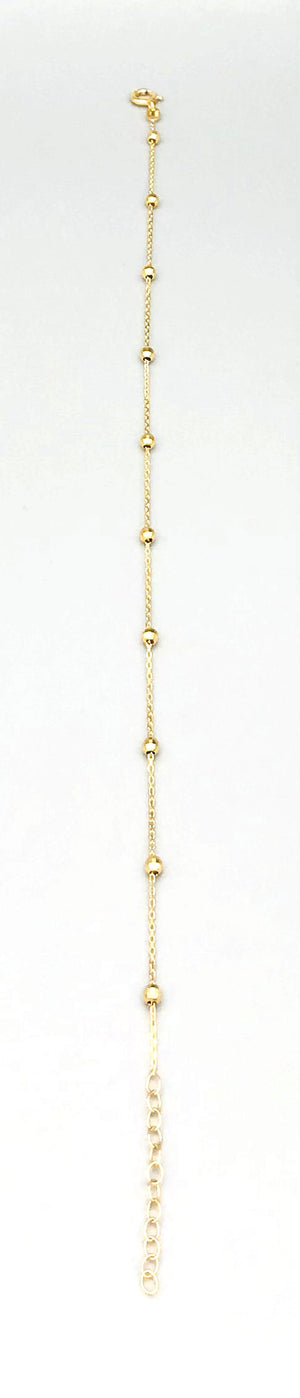 14K Yellow Gold Anklet with Small Beads, Italian Handmade