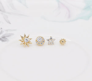 14K Solid Gold Tiny Cartilage Stud Earring - Elegant Conch Helix Tragus Push Back Design.