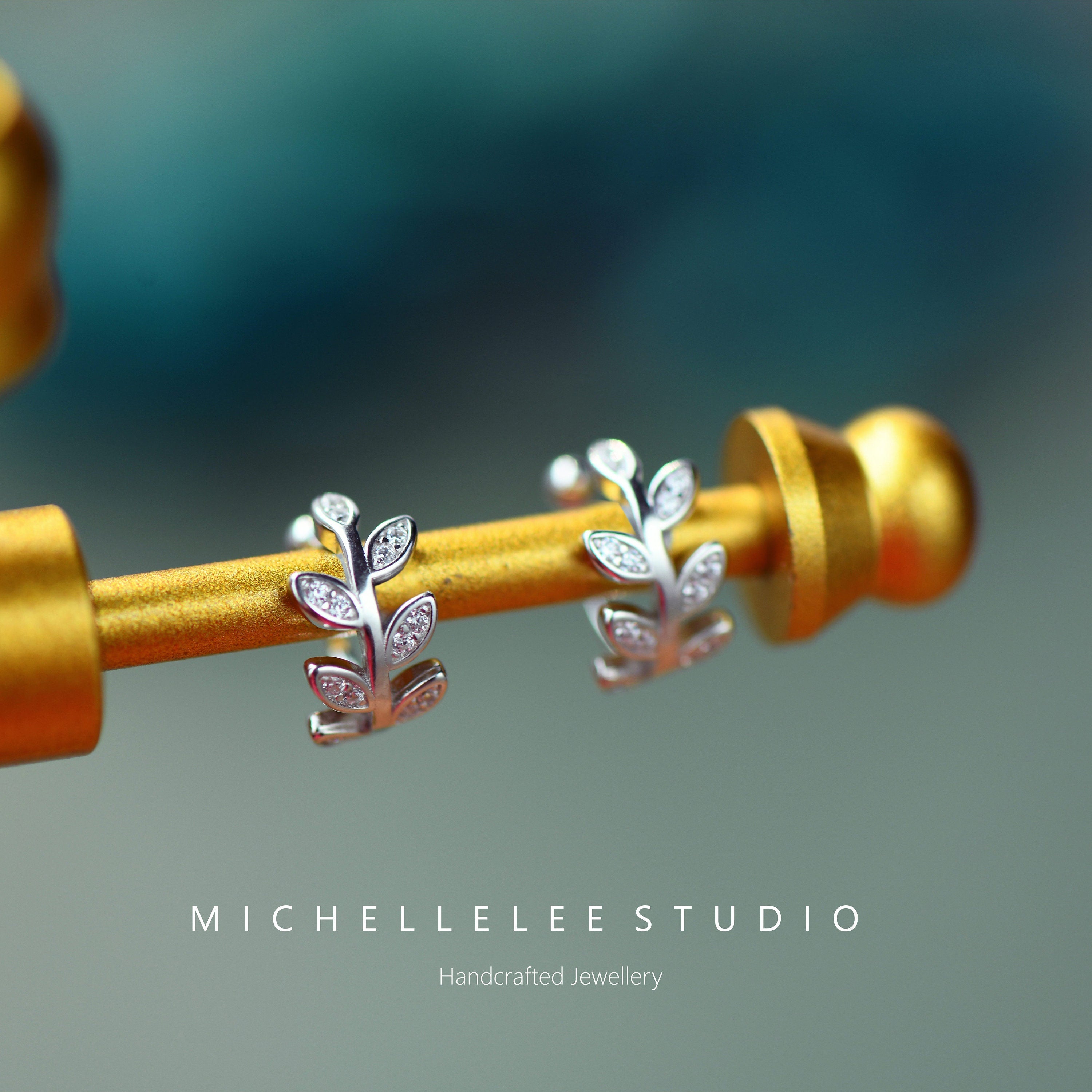 White Opal Leaf Ear Cuff, No Piercing Olive Branch Ear Wrap