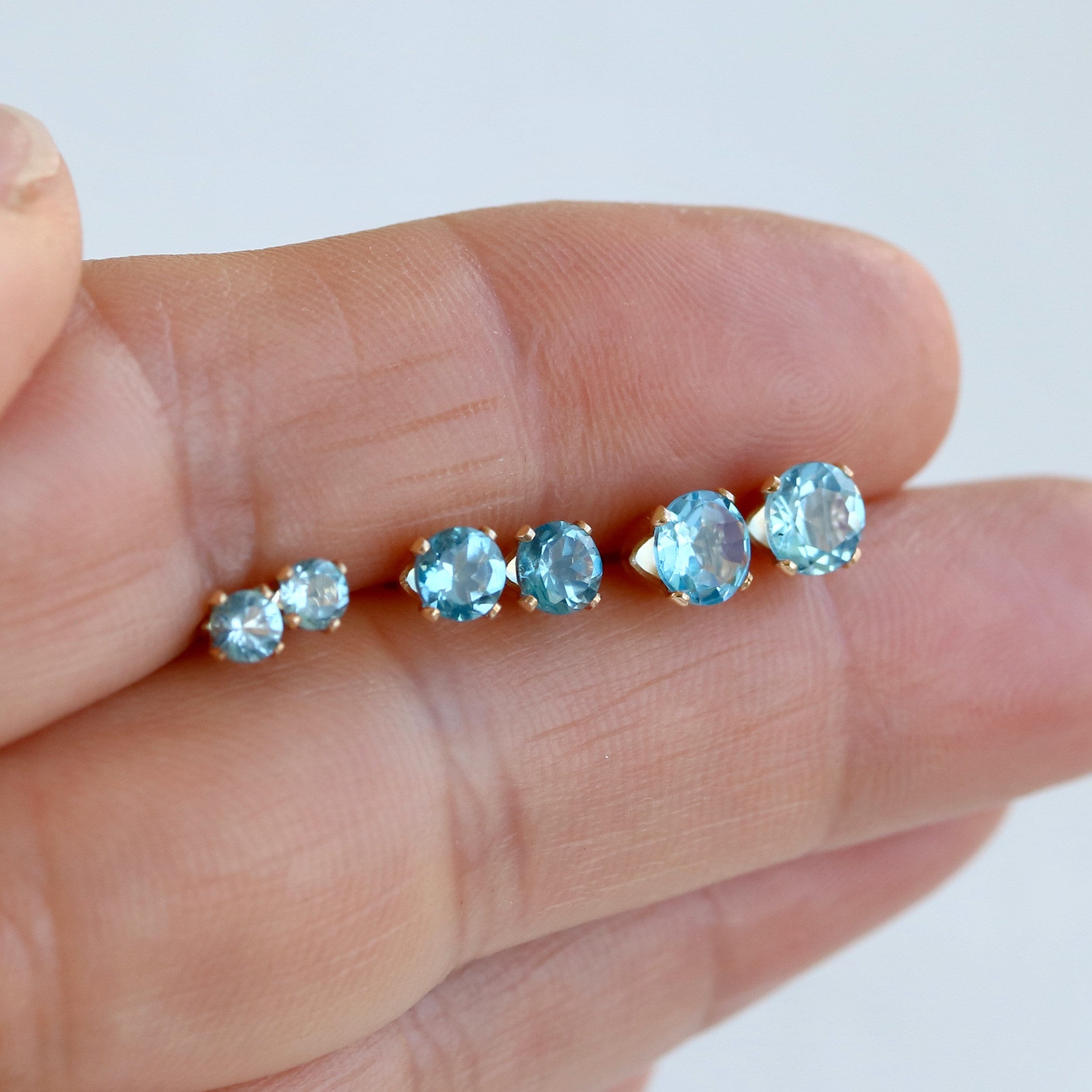 Swiss Blue Topaz Stud Earrings: 925 Sterling Silver or 14K Gold Filled
