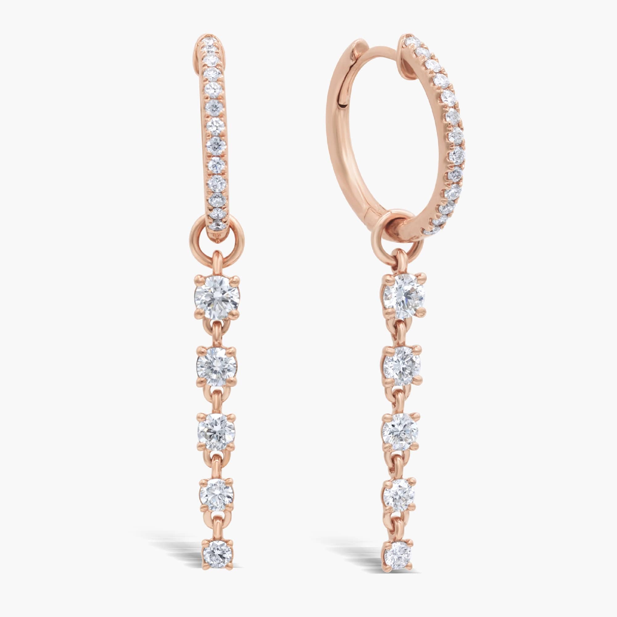 14K Gold Diamond Huggie Hoop, Moissanite Dangle Drop Earring