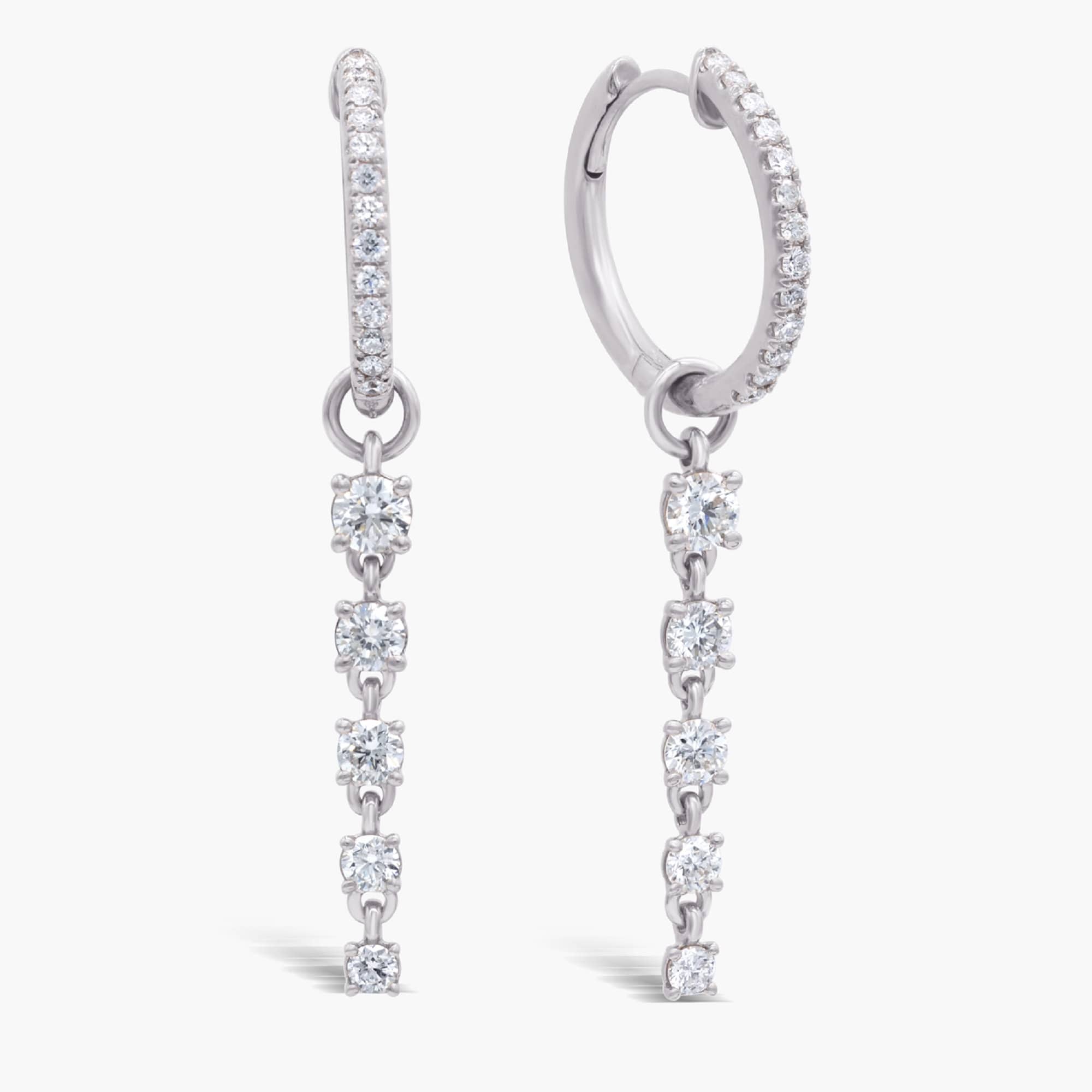 14K Gold Diamond Huggie Hoop, Moissanite Dangle Drop Earring