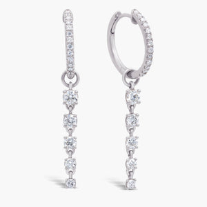 14K Gold Diamond Huggie Hoop, Moissanite Dangle Drop Earring