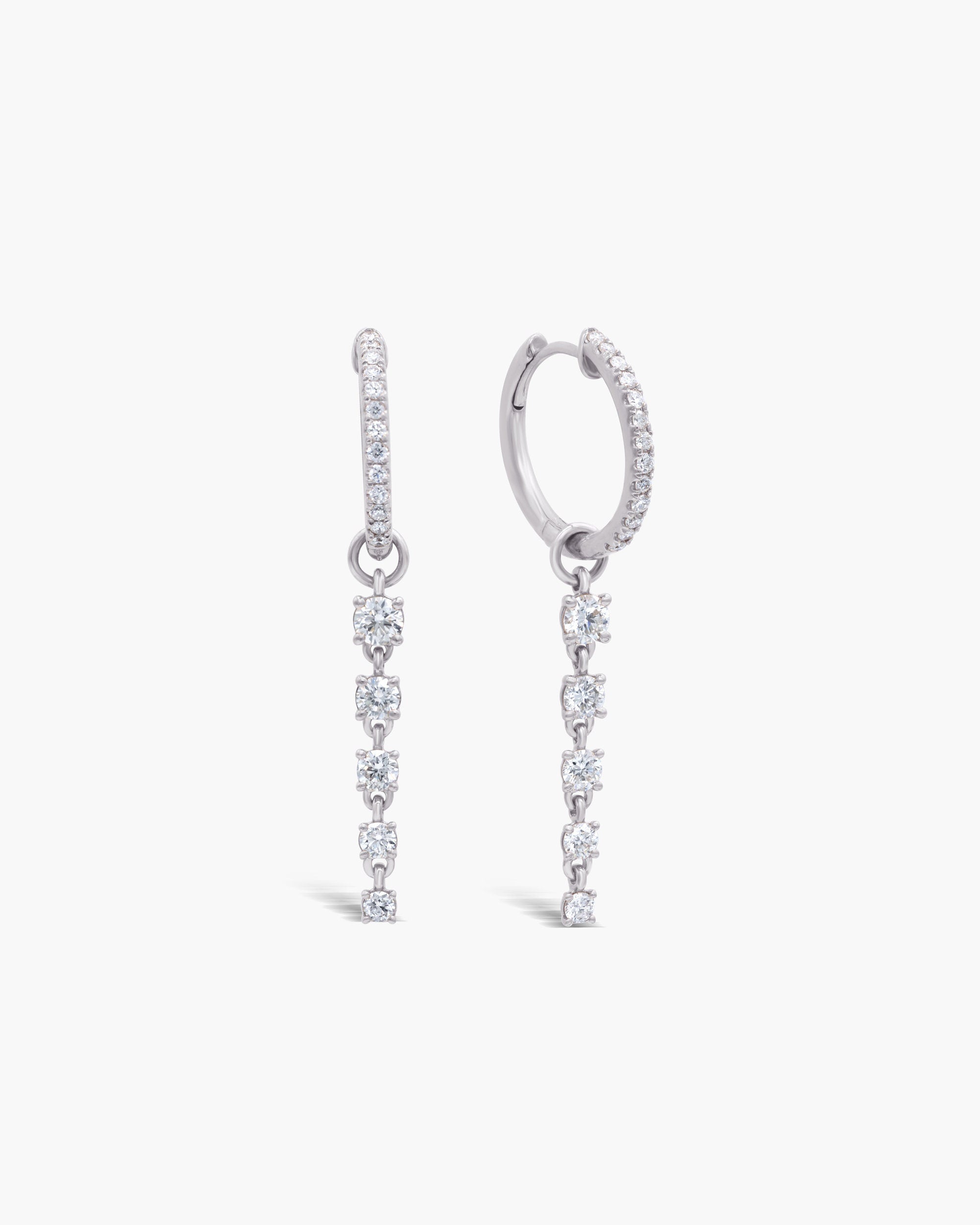 14K Gold Diamond Huggie Hoop, Moissanite Dangle Drop Earring