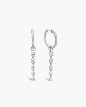 14K Gold Diamond Huggie Hoop, Moissanite Dangle Drop Earring