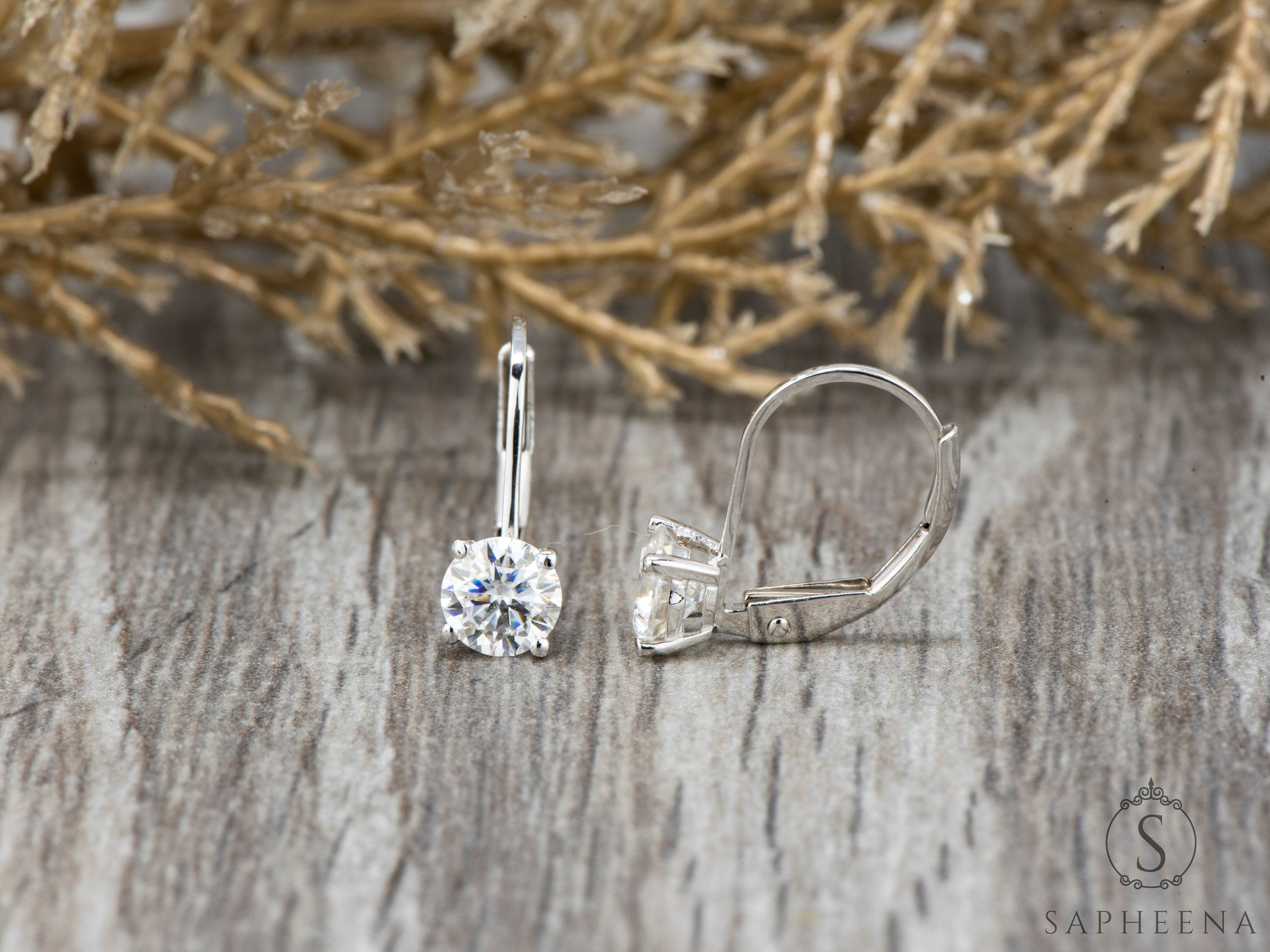 14K Gold Lever Back Earrings with round Cut Moissanite or Lab-Grown Diamond, Minimalist Dangle Earrings, Everyday Fine Jewelry