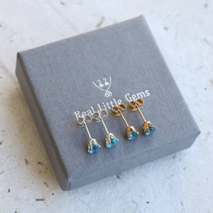 Swiss Blue Topaz Stud Earrings: 925 Sterling Silver or 14K Gold Filled