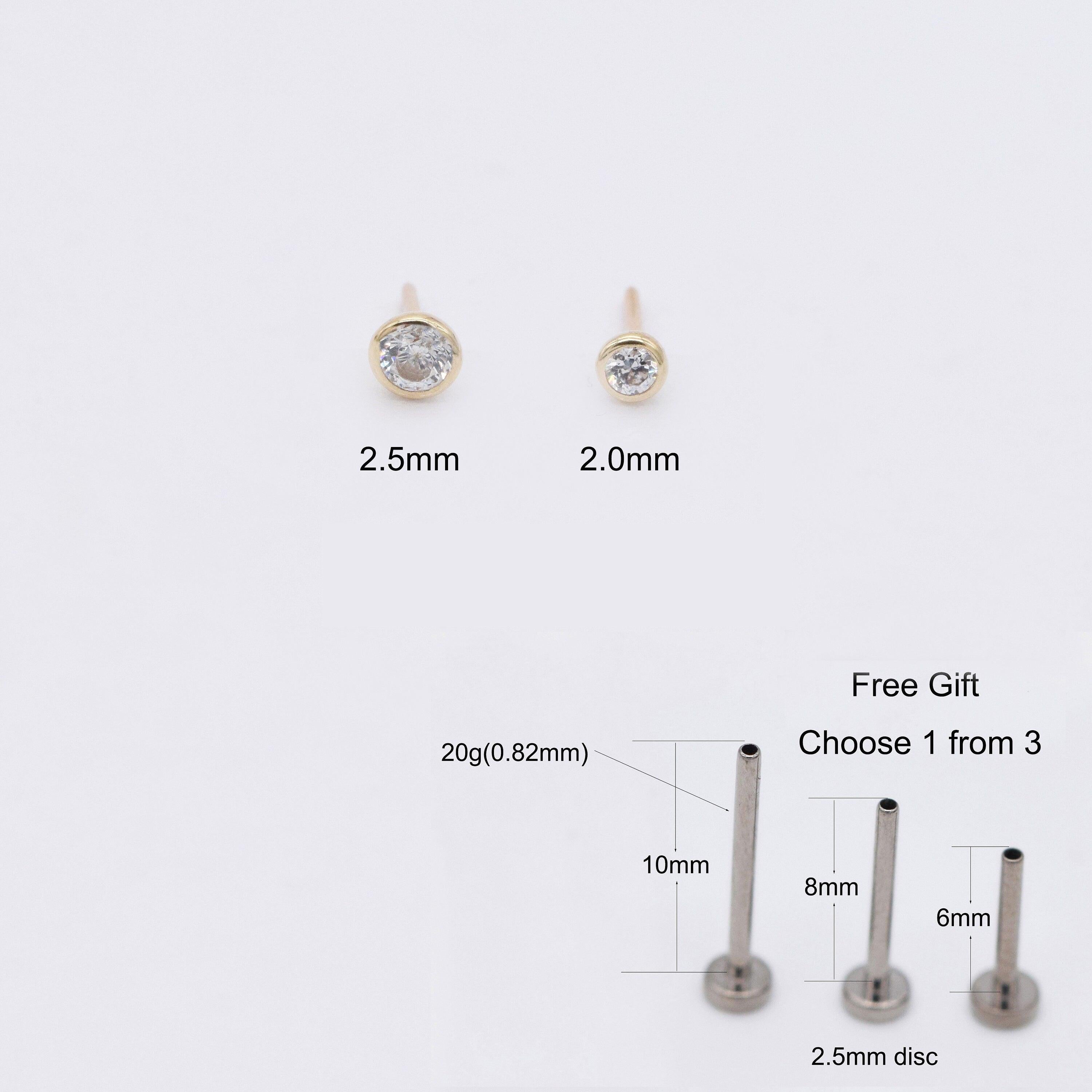 Stunning 14K Solid Gold Threadless Cartilage Stud Earring - Round Flat Back Helix Conch Labret Design.