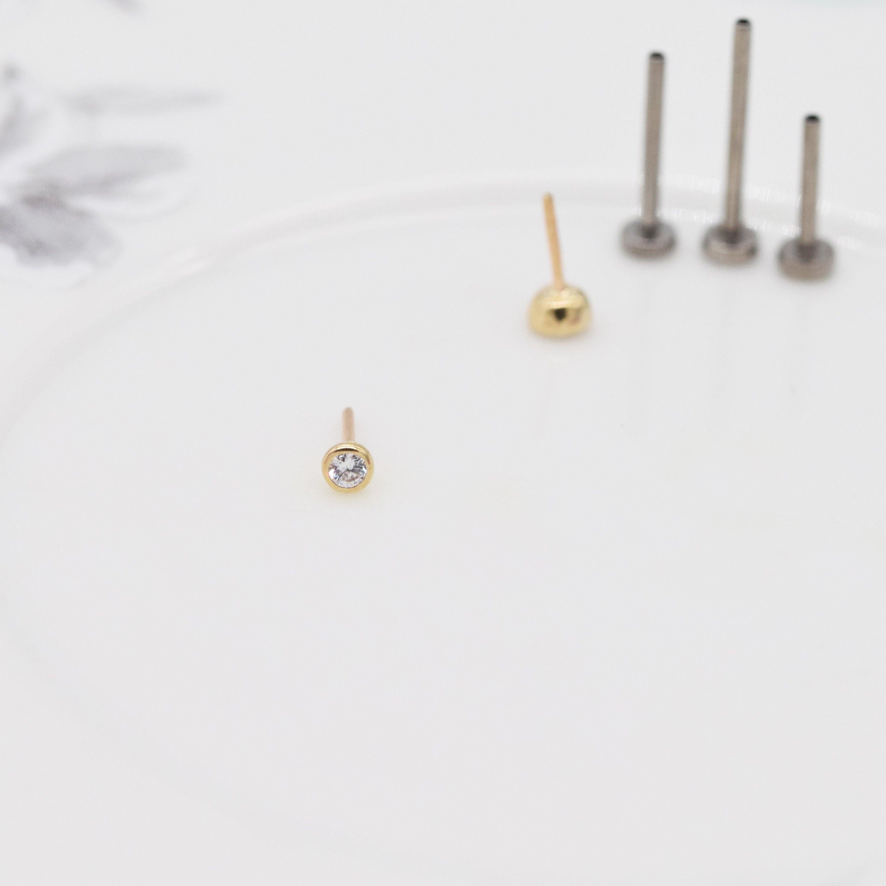 Stunning 14K Solid Gold Threadless Cartilage Stud Earring - Round Flat Back Helix Conch Labret Design.