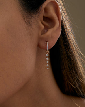 14K Gold Diamond Huggie Hoop, Moissanite Dangle Drop Earring