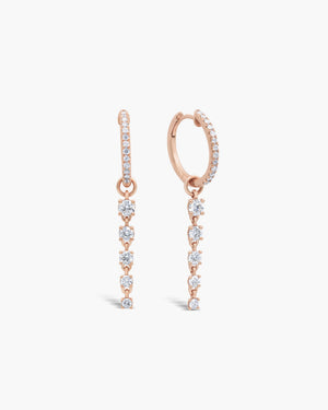 14K Gold Diamond Huggie Hoop, Moissanite Dangle Drop Earring