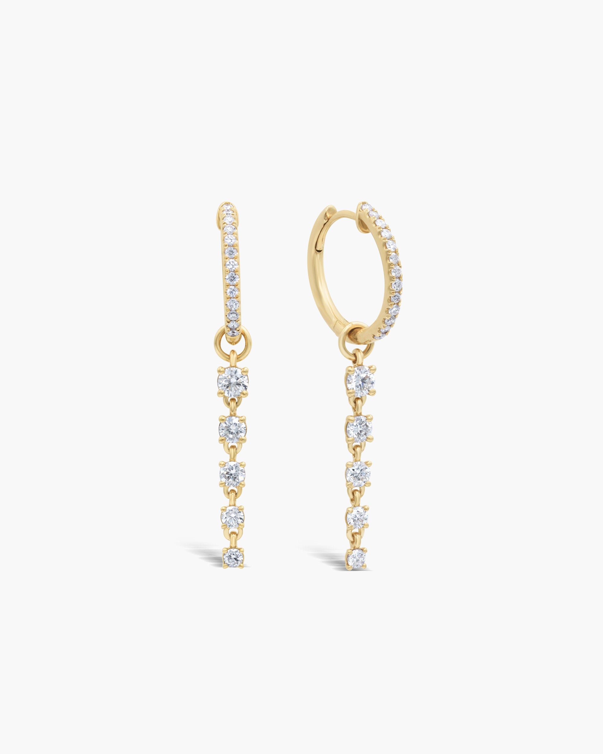 14K Gold Diamond Huggie Hoop, Moissanite Dangle Drop Earring
