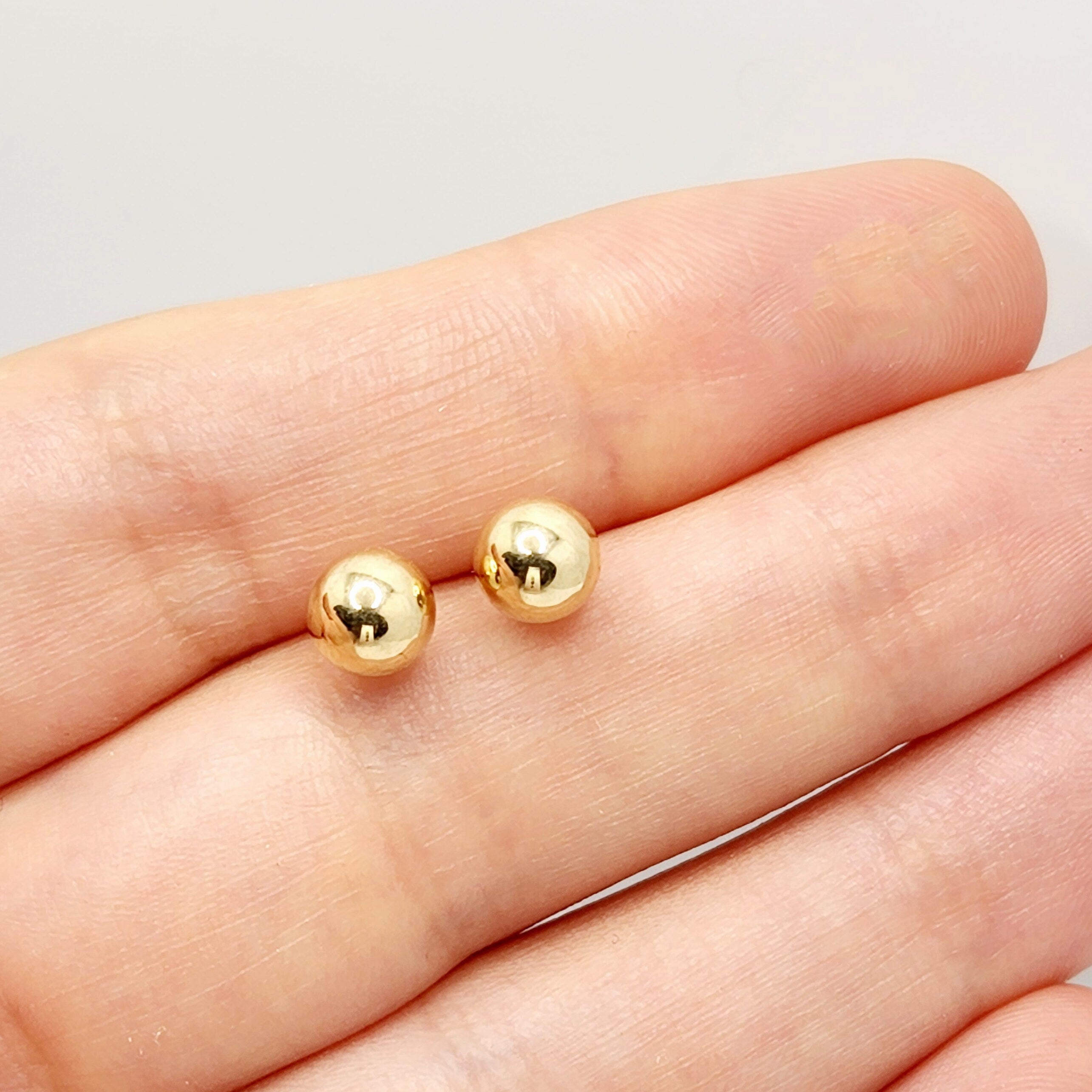 14K Yellow Gold Ball Stud Earrings, 6Mm Dainty Gold Studs