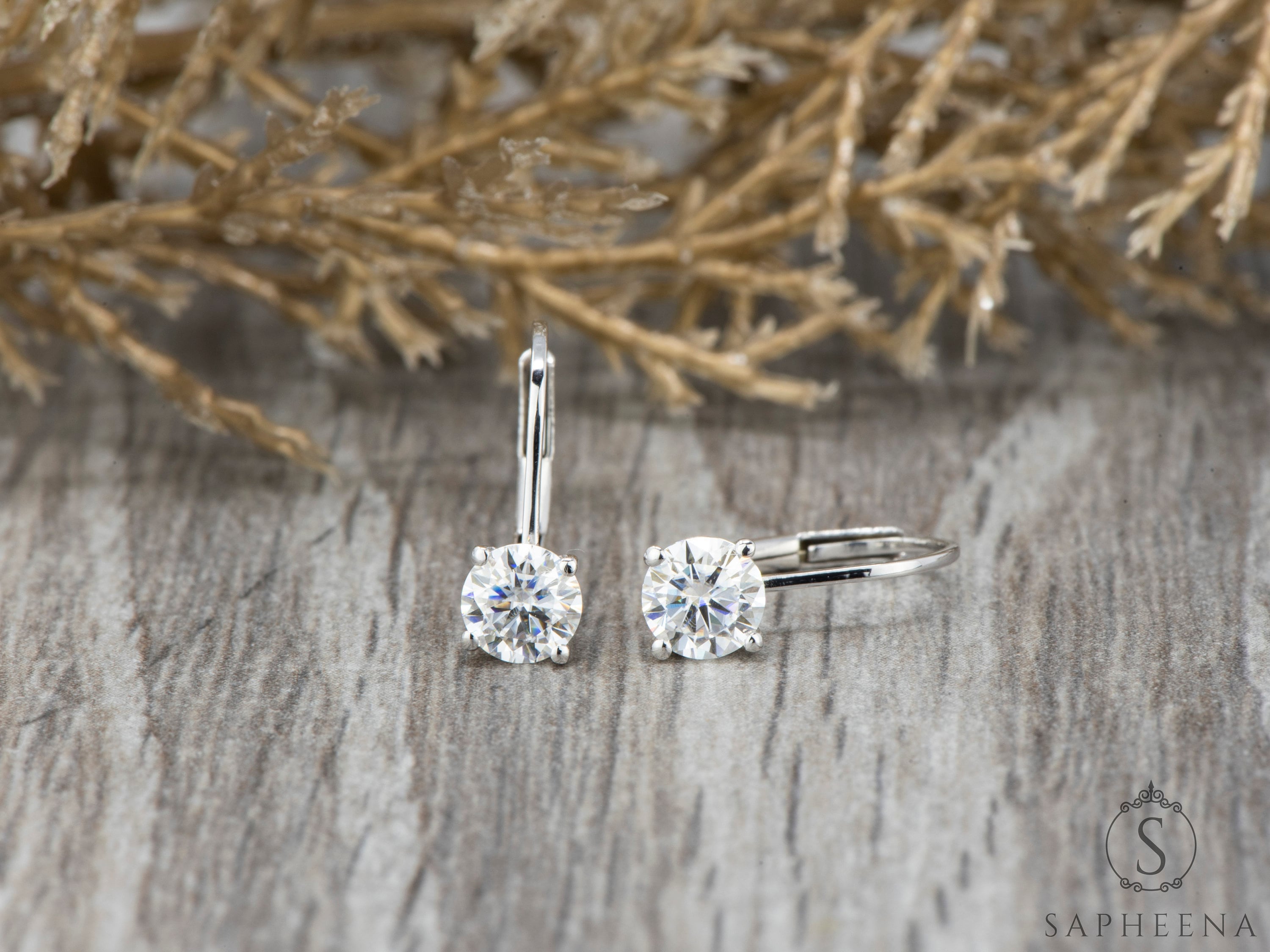 14K Gold Lever Back Earrings with round Cut Moissanite or Lab-Grown Diamond, Minimalist Dangle Earrings, Everyday Fine Jewelry