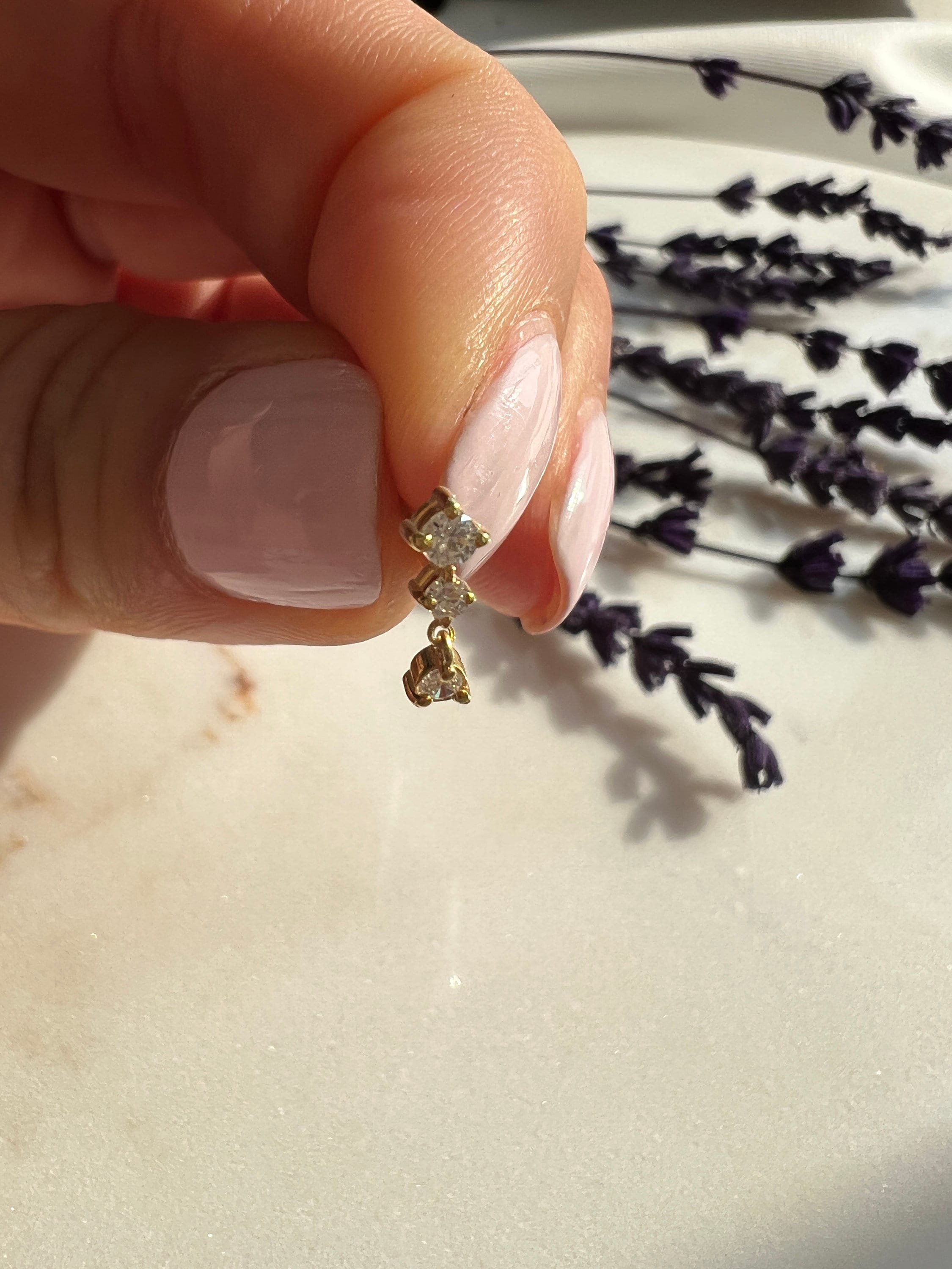 Diamond Dangling Earrings / 14K Gold and Diamond Dangling Earrings / Dainty Diamond Earrings / Birthday Gift / Diamond Gift Ideas