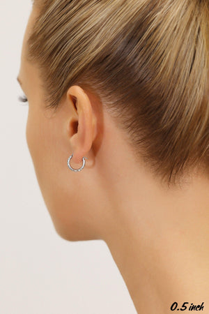 Elegant 14K Solid Gold Small Hoop Earrings with Unique Hand Engraved Tornado Design - 13mm (0.5 Inch Diameter).