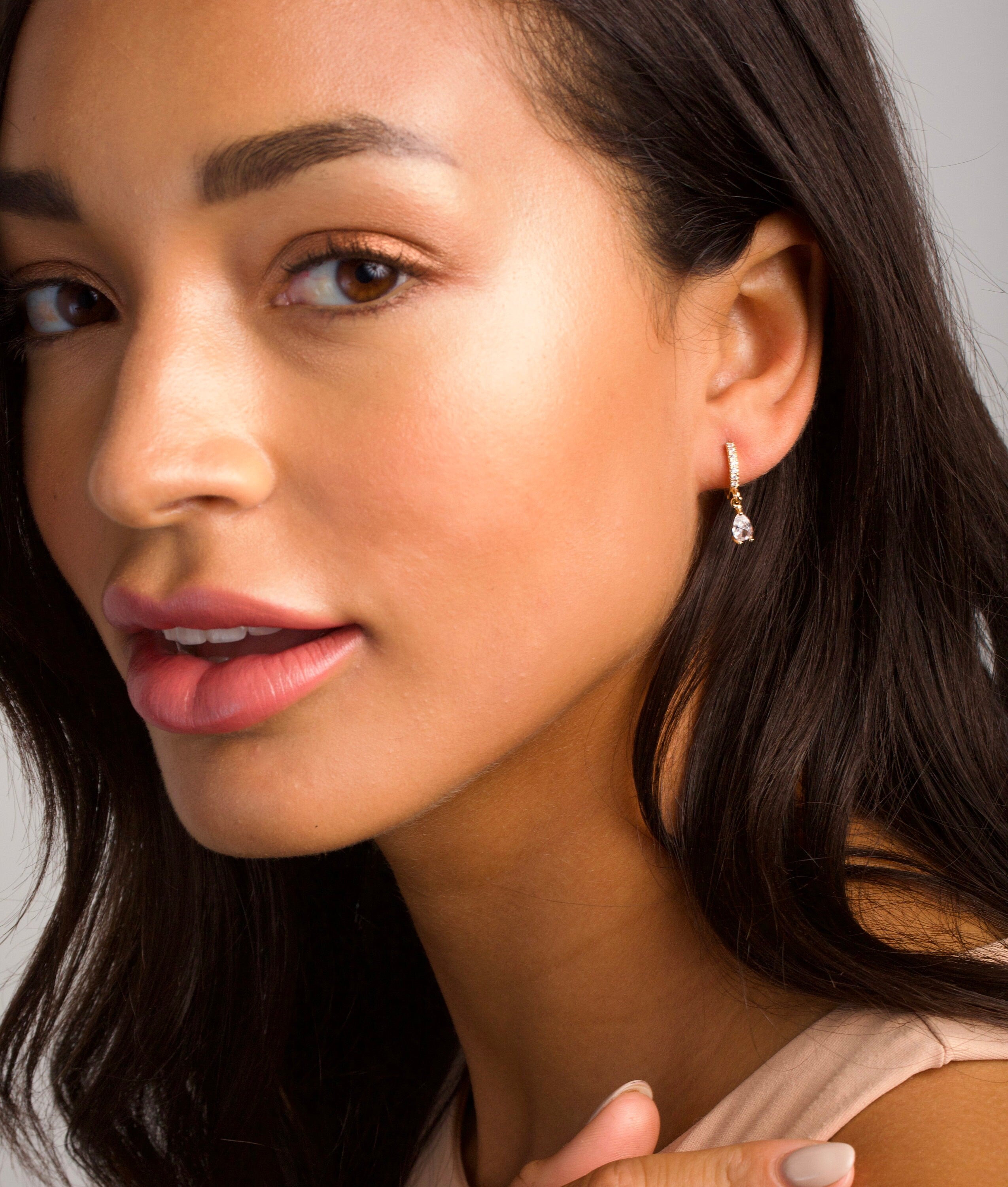 Diamond Drop Gold Huggie Hoop Earrings - Gift for Women