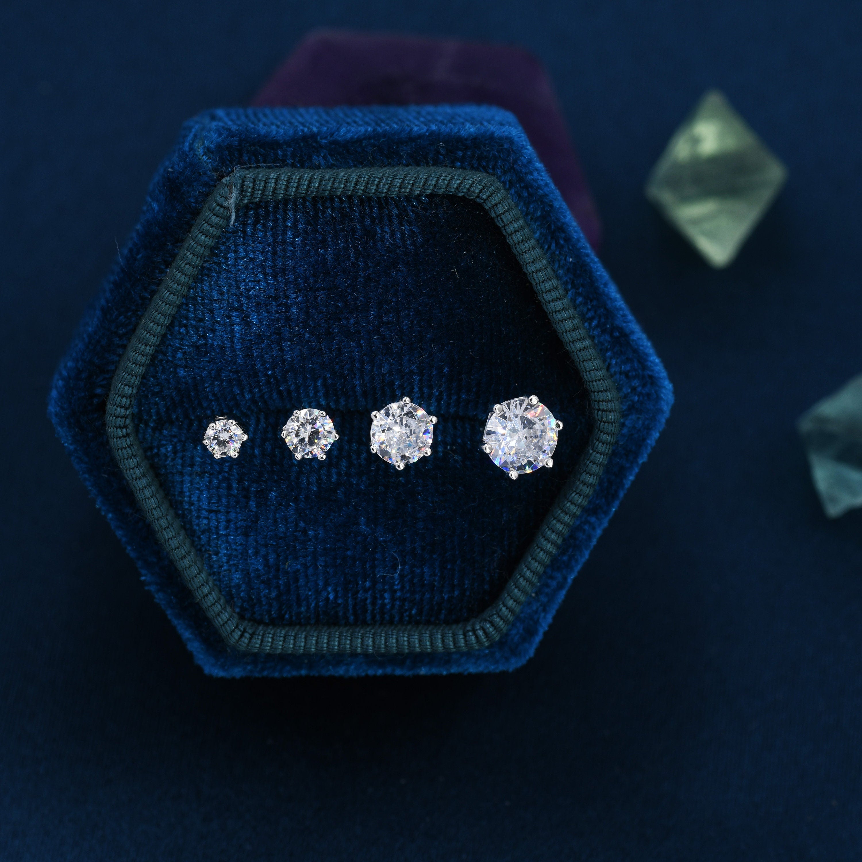 Simple CZ Crystal Stud Earrings in Sterling Silver, 3Mm, 4Mm, 5Mm and 6Mm, Six Prong, 6 Prong, Various Sizes, Minimalist CZ Stud