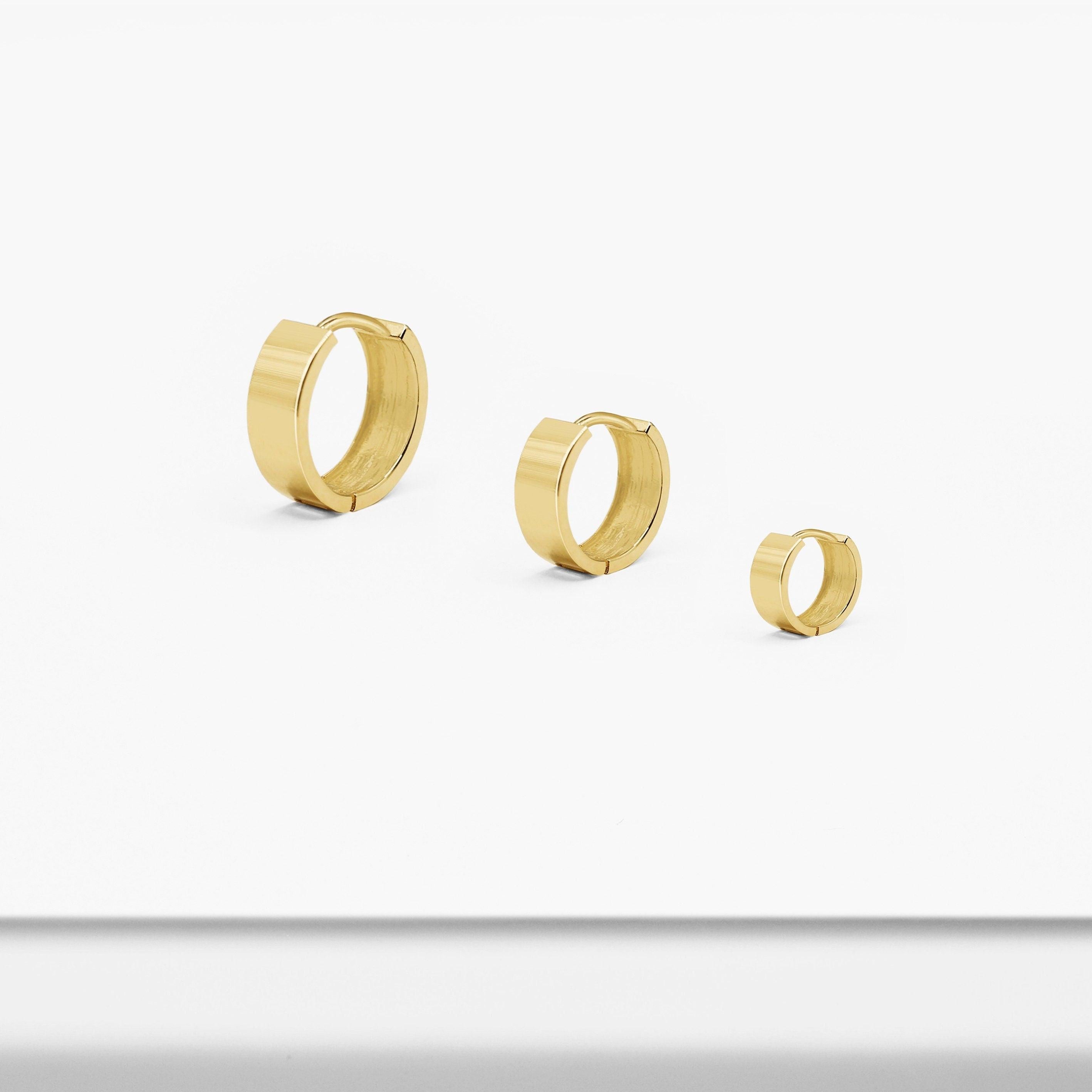 Elegant 14K Solid Gold Wide Huggie Hoop Earrings - Bold and Stylish.