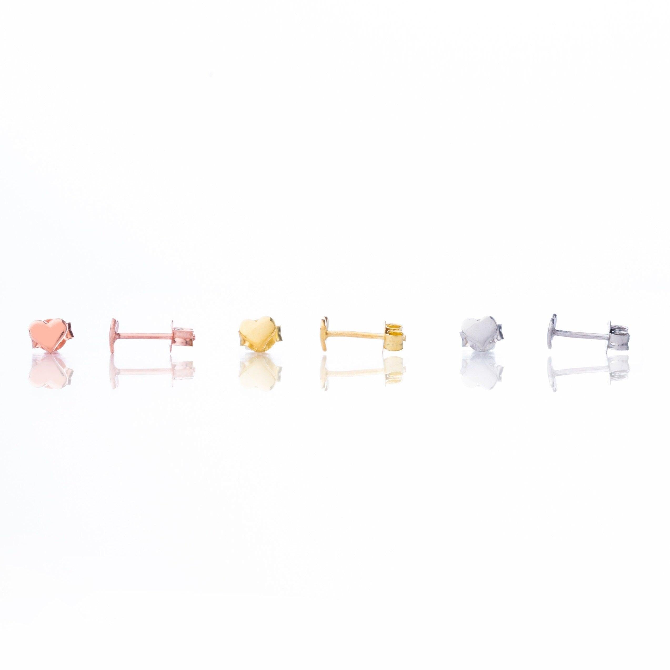 Dainty 925 Sterling Silver & 14K Gold Small Heart Stud Earrings - Perfect Gift of Luck!.