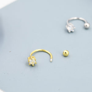 Huggie Hoop Earrings (2Pc) with Screw Back in Sterling Silver, Sparkly CZ Crystals (Lab Diamond), Curved Barbell Earrings