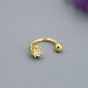 Huggie Hoop Earrings (2Pc) with Screw Back in Sterling Silver, Sparkly CZ Crystals (Lab Diamond), Curved Barbell Earrings