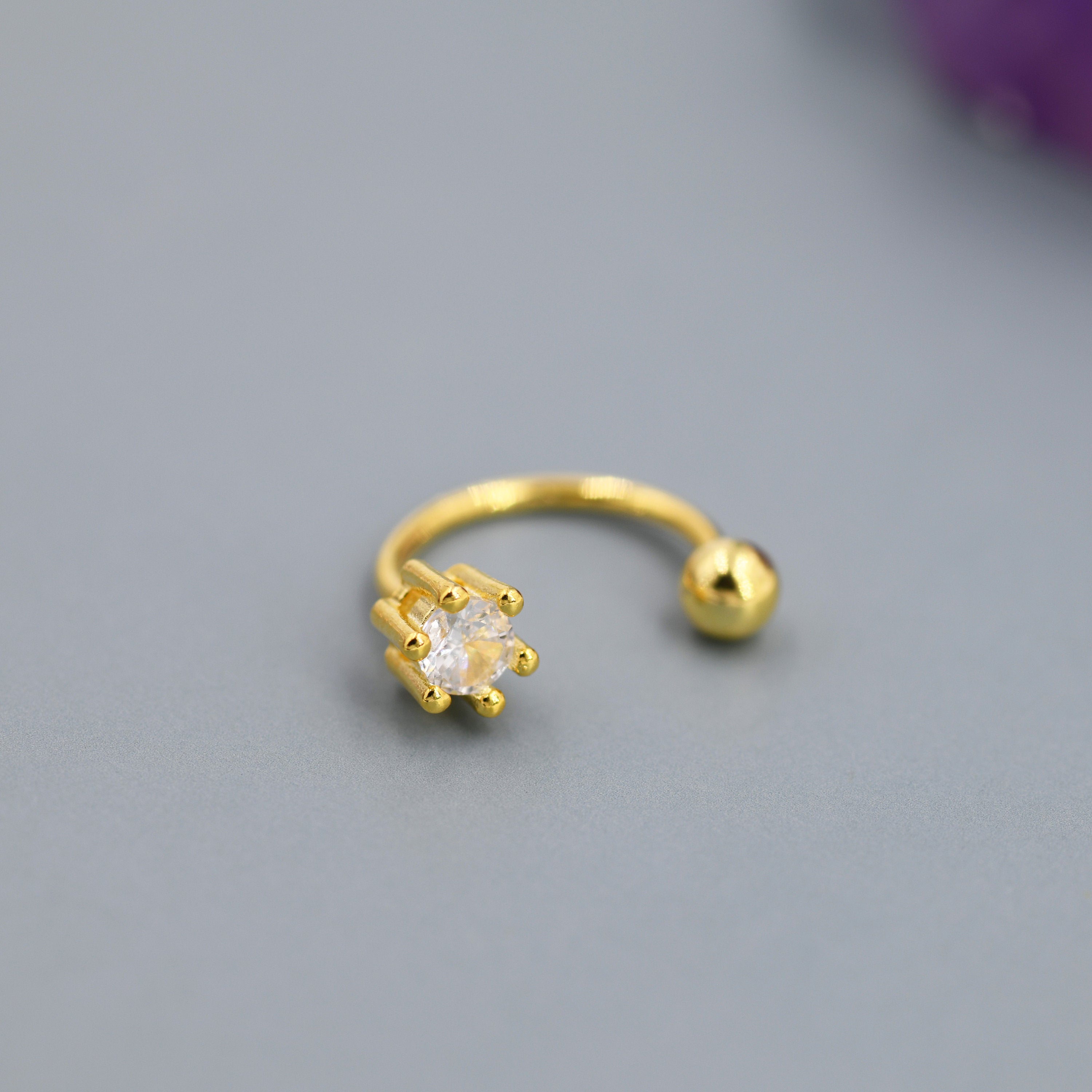 Huggie Hoop Earrings (2Pc) with Screw Back in Sterling Silver, Sparkly CZ Crystals (Lab Diamond), Curved Barbell Earrings