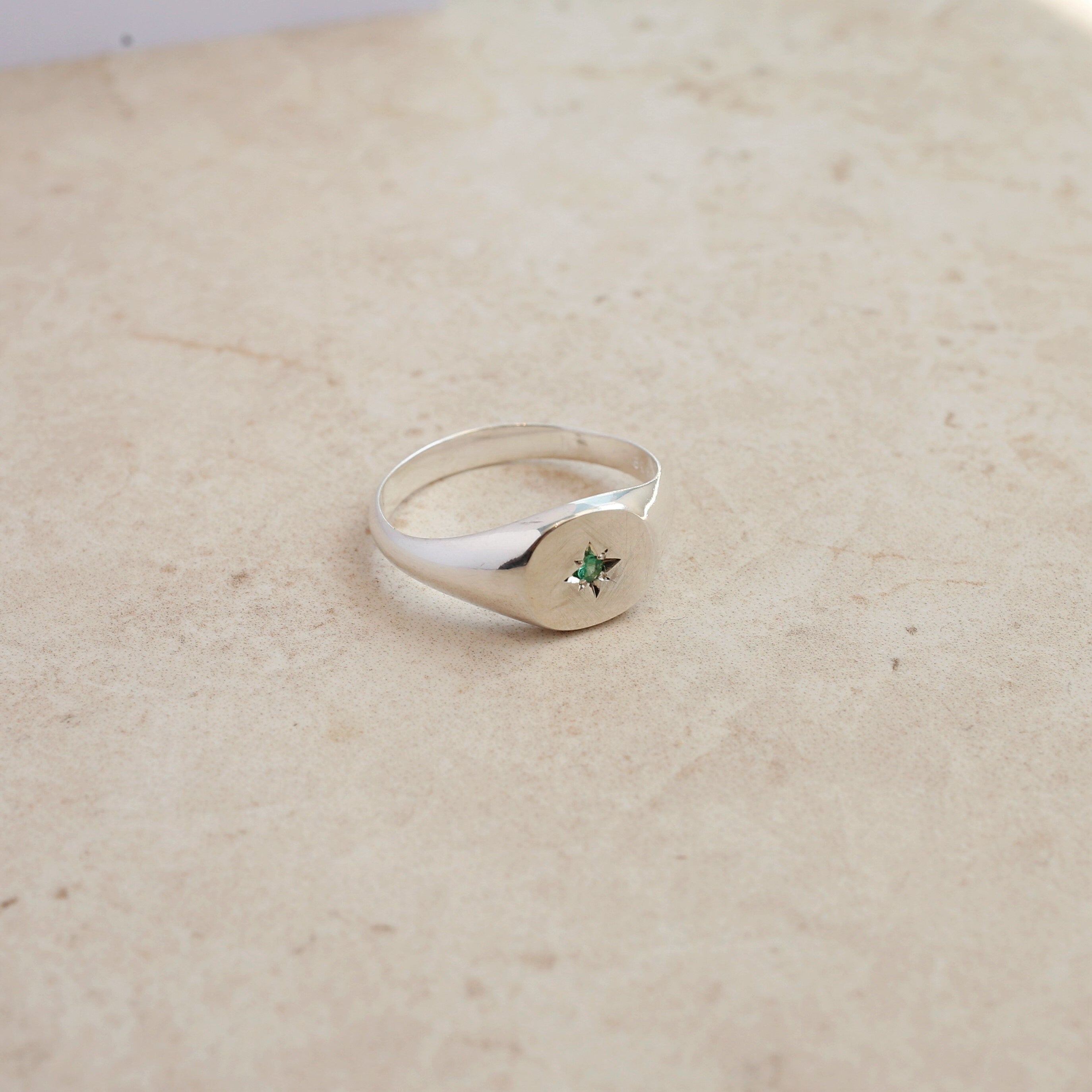 Emerald Star Signet Ring/Nara/Sterling Silver & Gold Vermeil
