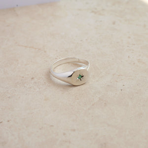 Emerald Star Signet Ring/Nara/Sterling Silver & Gold Vermeil