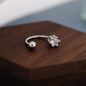 Huggie Hoop Earrings (2Pc) with Screw Back in Sterling Silver, Sparkly CZ Crystals (Lab Diamond), Curved Barbell Earrings