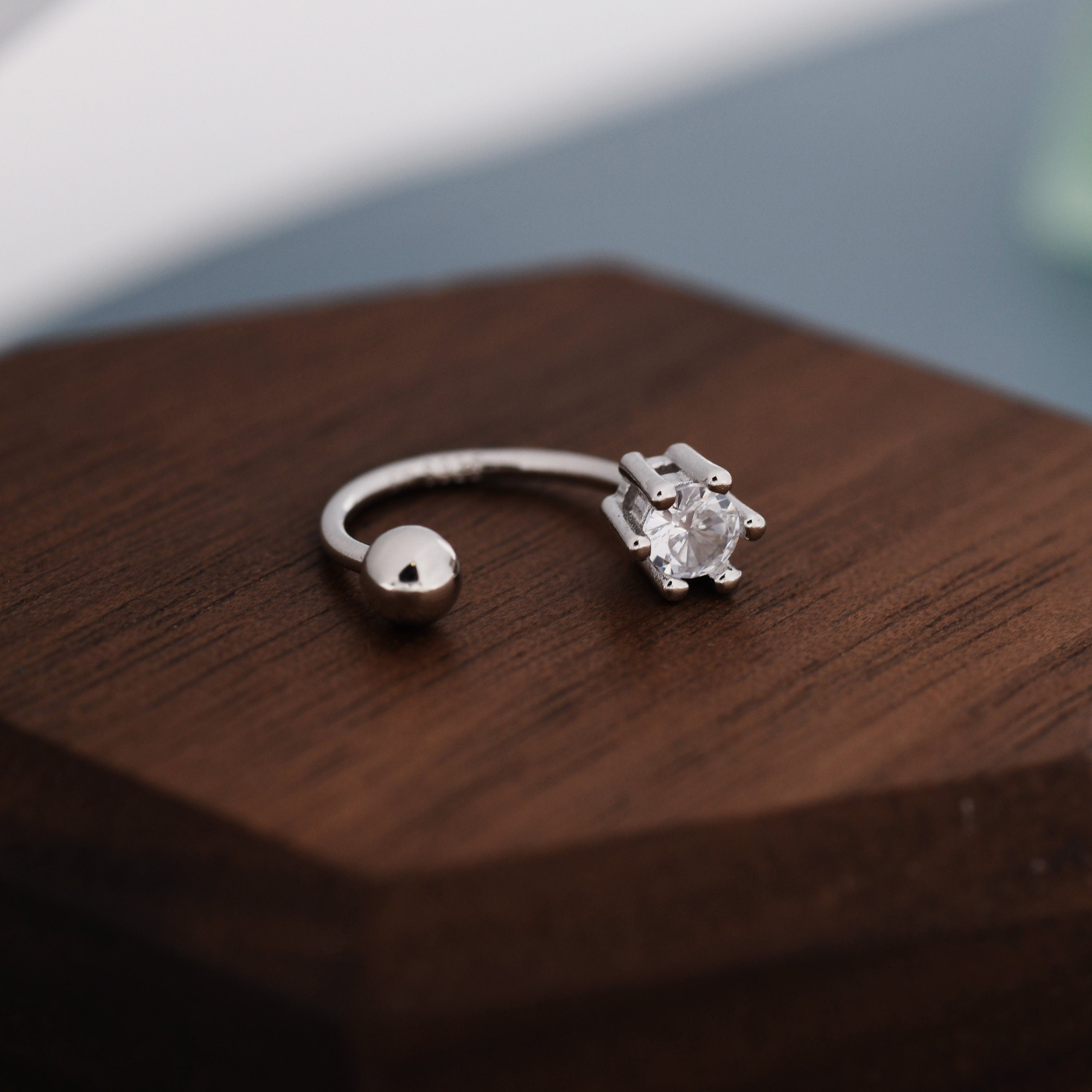 Huggie Hoop Earrings (2Pc) with Screw Back in Sterling Silver, Sparkly CZ Crystals (Lab Diamond), Curved Barbell Earrings