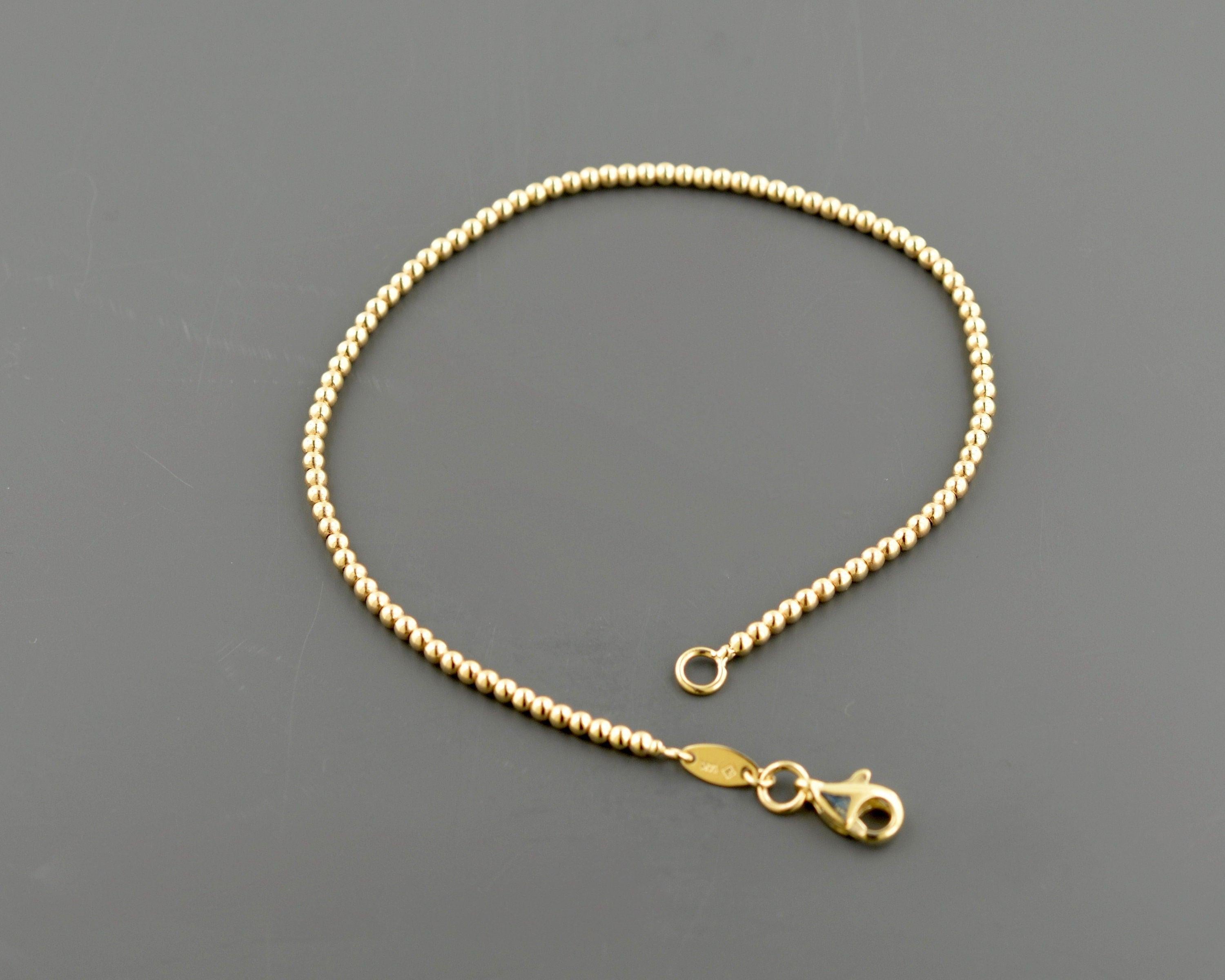 Elegant 14K Yellow Gold 2.0mm Bead Bracelet – 7.5 Inch with Secure Lobster Clasp.