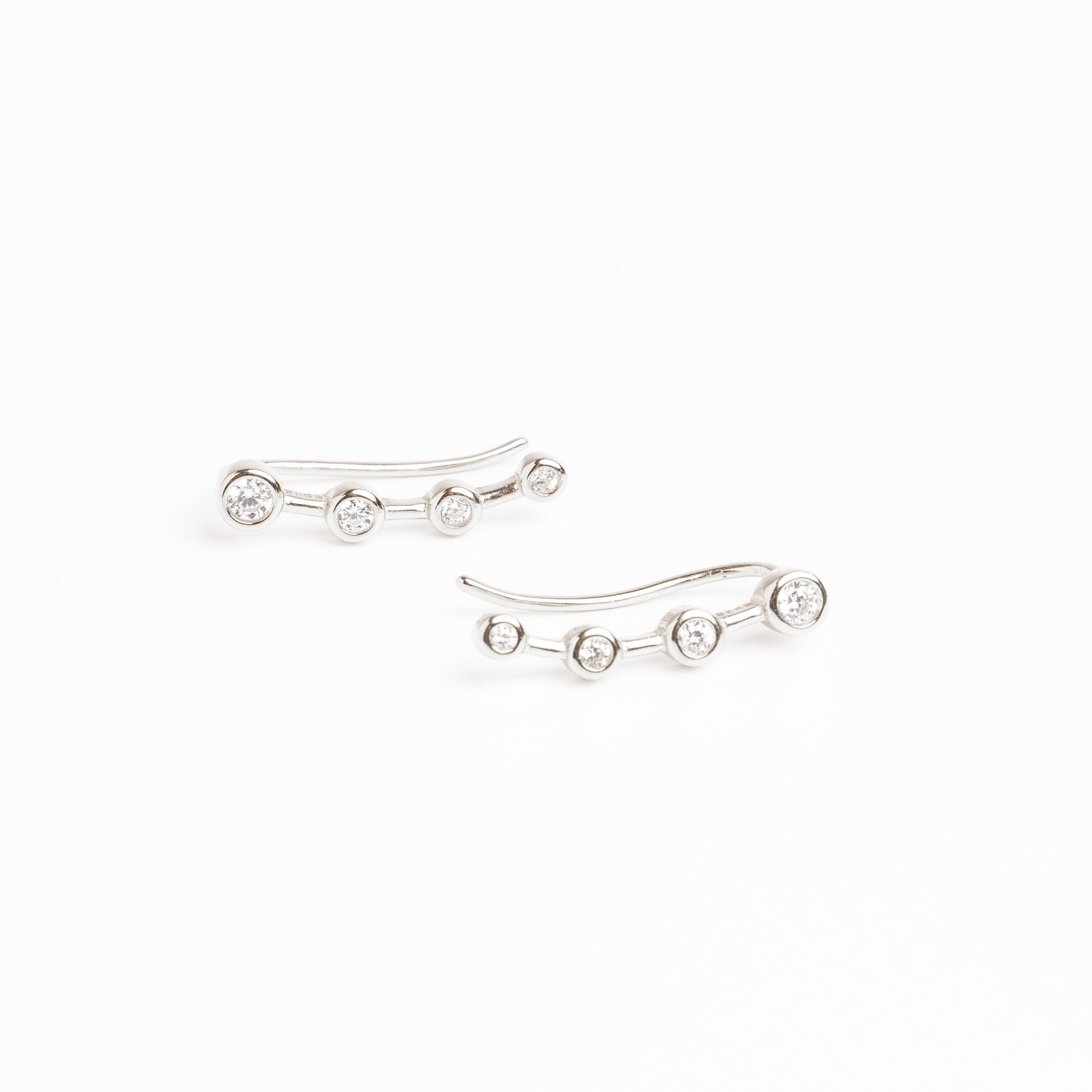 Silver Stone Ear Climber, Sterling Silver Ear Crawler, Silver Dainty Earrings, Ear Climbers, Celestial Earrings, Gifts for Her, 925 Silver