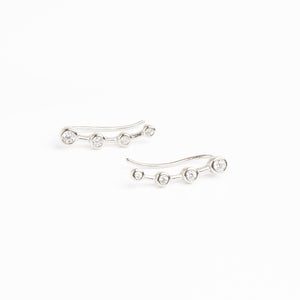 Silver Stone Ear Climber, Sterling Silver Ear Crawler, Silver Dainty Earrings, Ear Climbers, Celestial Earrings, Gifts for Her, 925 Silver