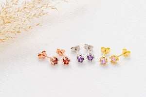 Personalized 925 Sterling Silver Birthstone Stud Earrings for Kids and Babies.