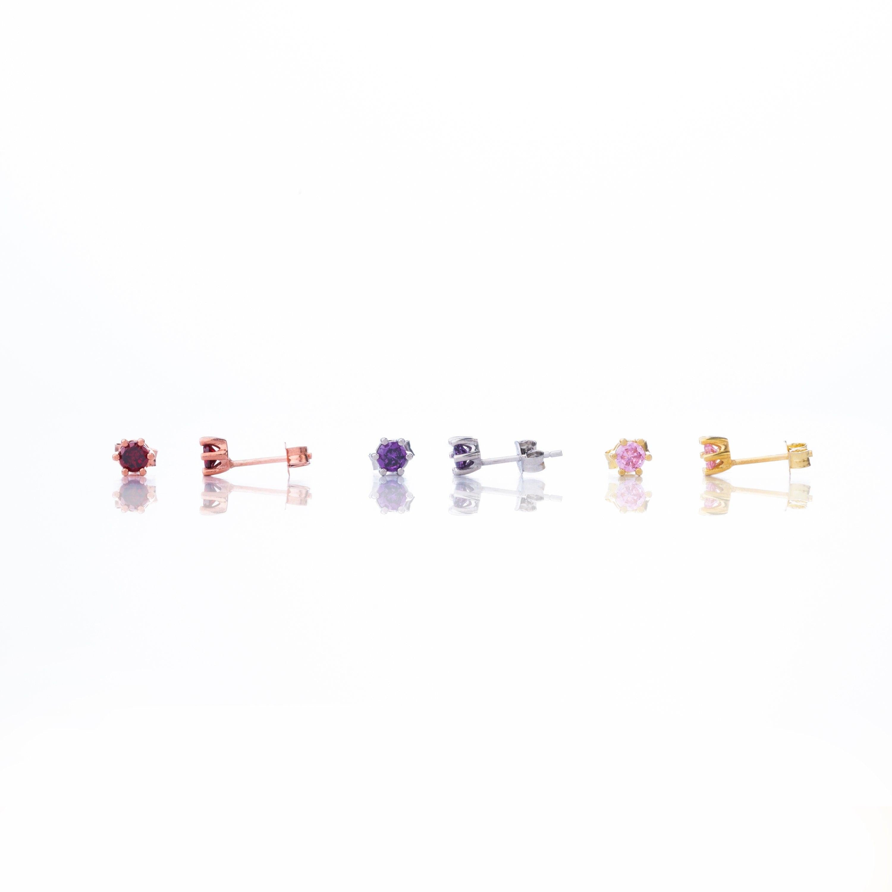 Personalized 925 Sterling Silver Birthstone Stud Earrings for Kids and Babies.