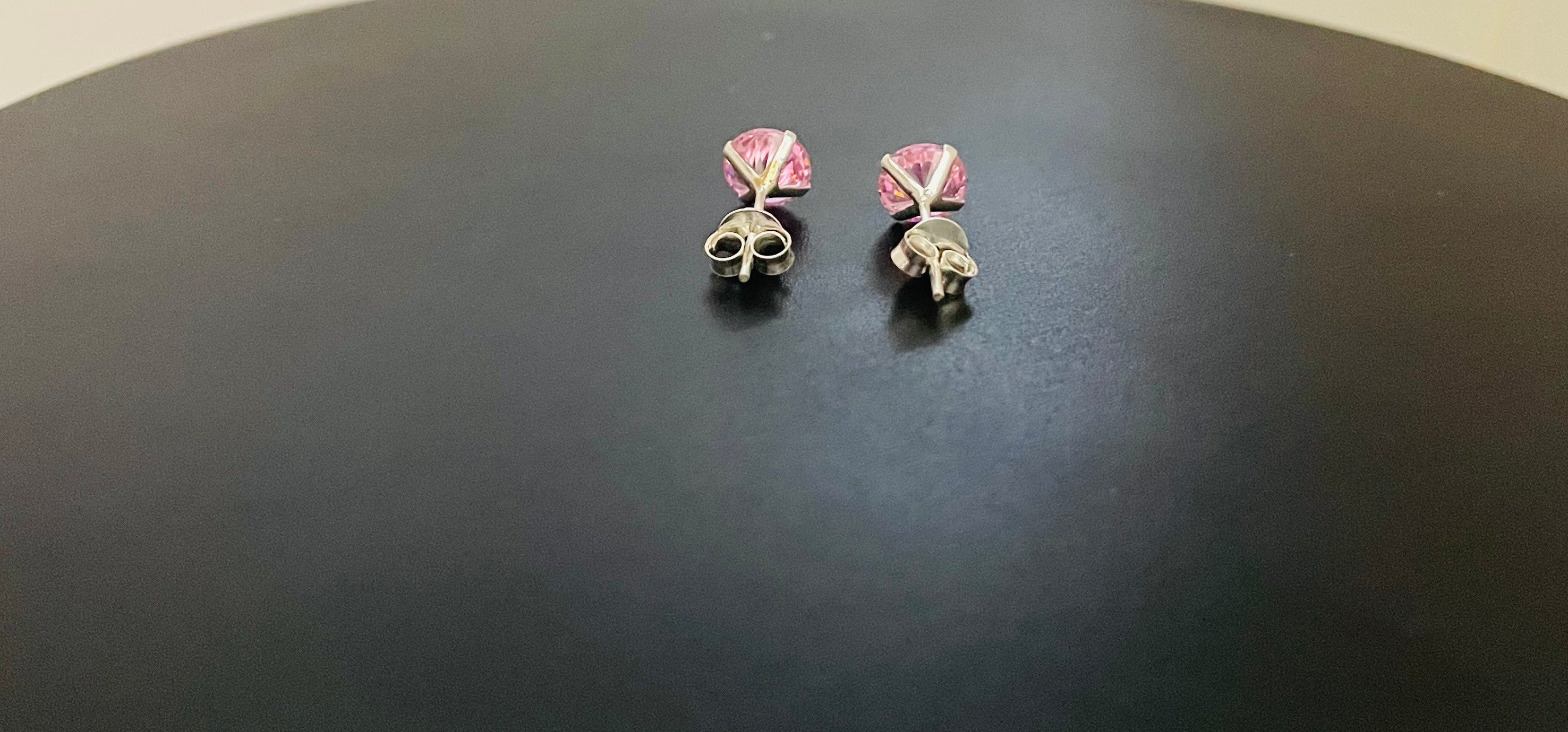 925 Sterling Silver Pink Earrings Studs round One Pair Fast Shipping