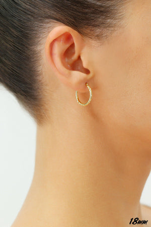 Stunning 14K Yellow Gold Diamond-Cut Hand Engraved "X-Pattern" Round Hoop Earrings - Available in Small, Medium, and Large by TILO Jewelry.