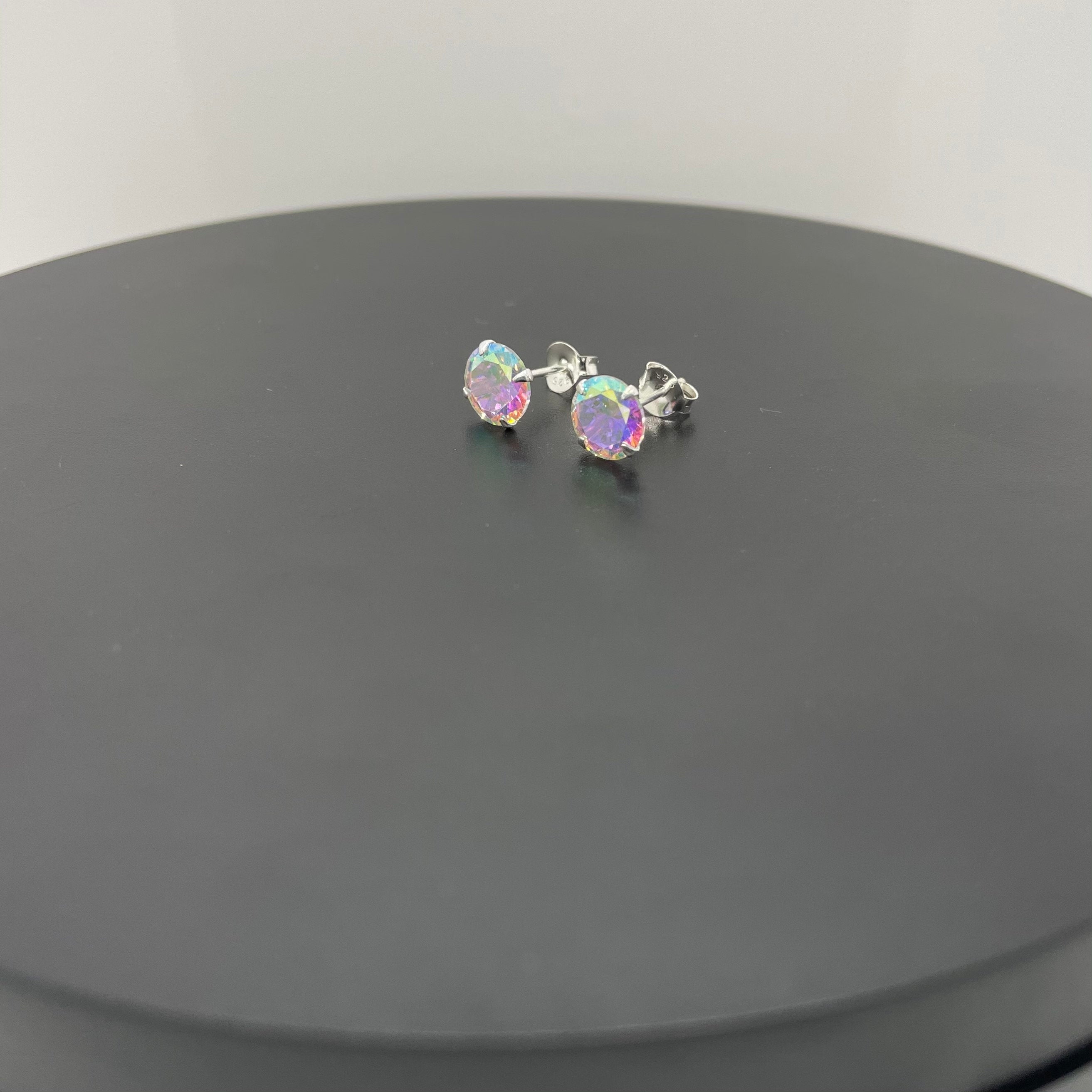 Sterling Silver Aurora Borealis Stud Earrings, Cubic Zirconia