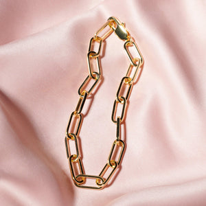 Elegant 18K Gold Paperclip Bracelet - 6mm Large Link Chain, Minimalist Jewelry for Women.