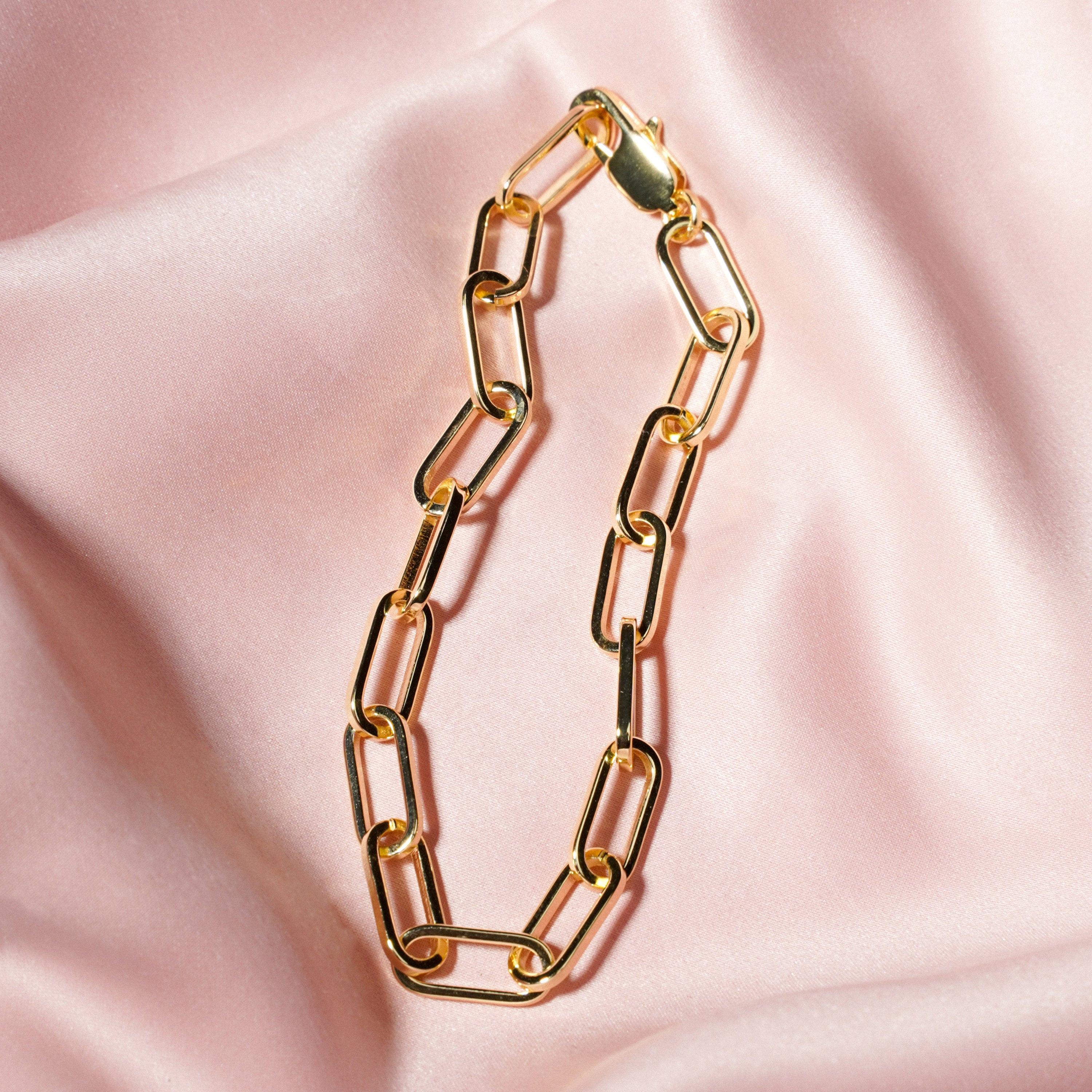 Elegant 18K Gold Paperclip Bracelet - 6mm Large Link Chain, Minimalist Jewelry for Women.