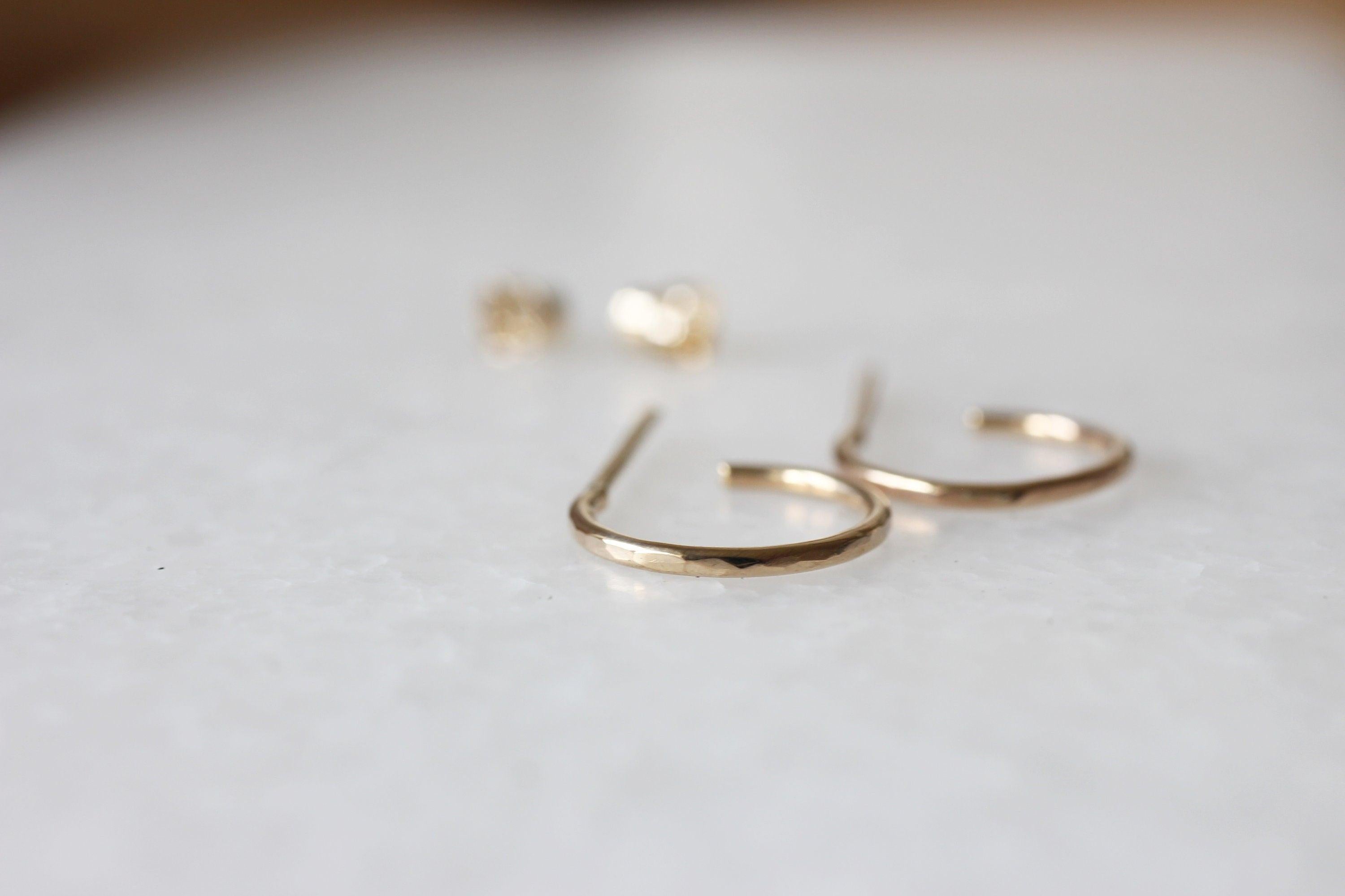Stunning Handmade Solid Gold Hammered Hoop Earrings - Choose 9K, 14K, or 18K in Yellow, Rose, or White Gold - Available in 10mm or 12mm - Single or Pair Options.