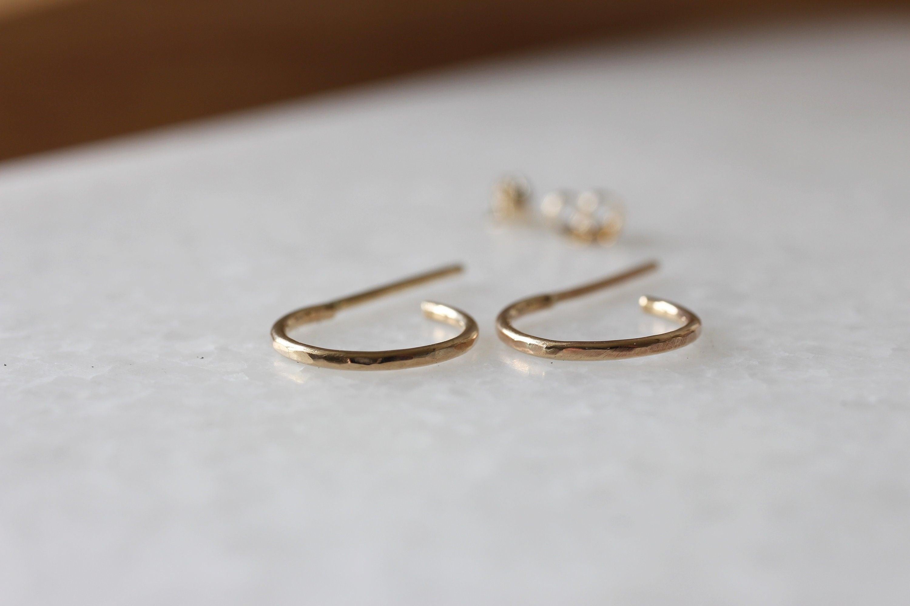 Stunning Handmade Solid Gold Hammered Hoop Earrings - Choose 9K, 14K, or 18K in Yellow, Rose, or White Gold - Available in 10mm or 12mm - Single or Pair Options.