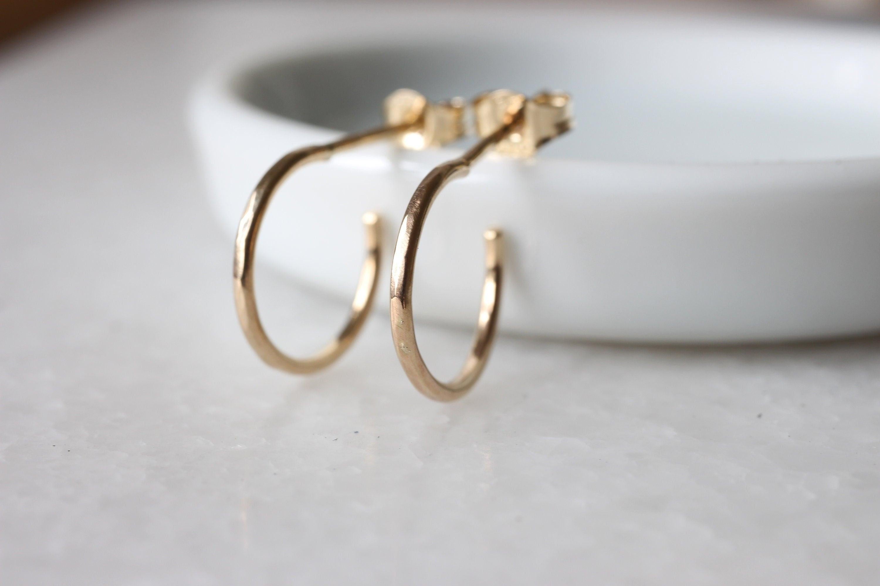 Stunning Handmade Solid Gold Hammered Hoop Earrings - Choose 9K, 14K, or 18K in Yellow, Rose, or White Gold - Available in 10mm or 12mm - Single or Pair Options.
