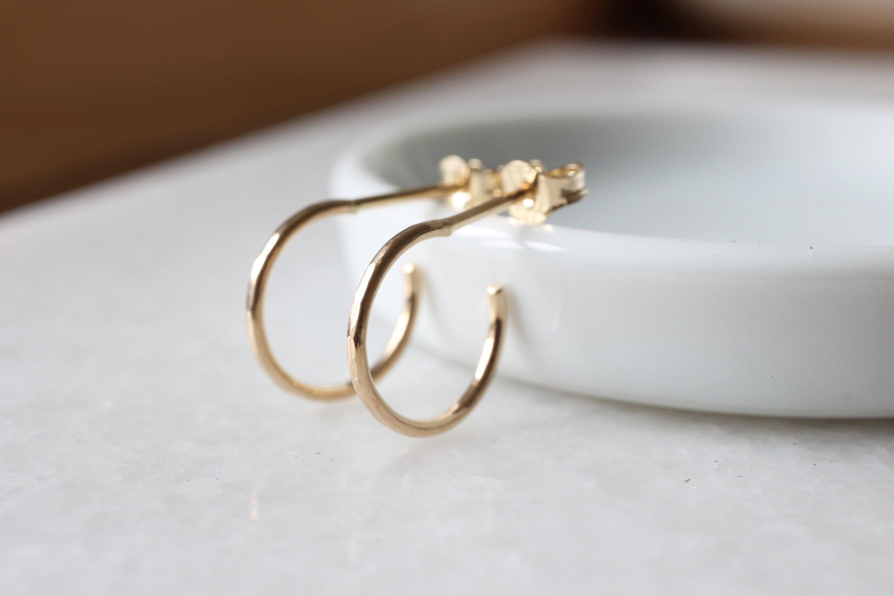 Stunning Handmade Solid Gold Hammered Hoop Earrings - Choose 9K, 14K, or 18K in Yellow, Rose, or White Gold - Available in 10mm or 12mm - Single or Pair Options.