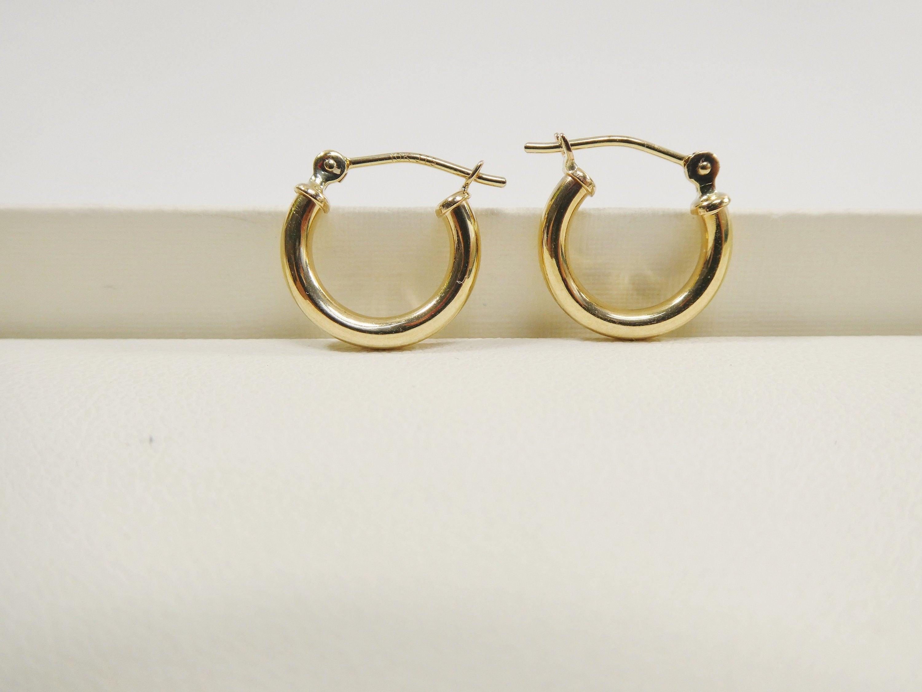 Elegant 10K Yellow Gold Polished 2mm Hoop Earrings for Women.