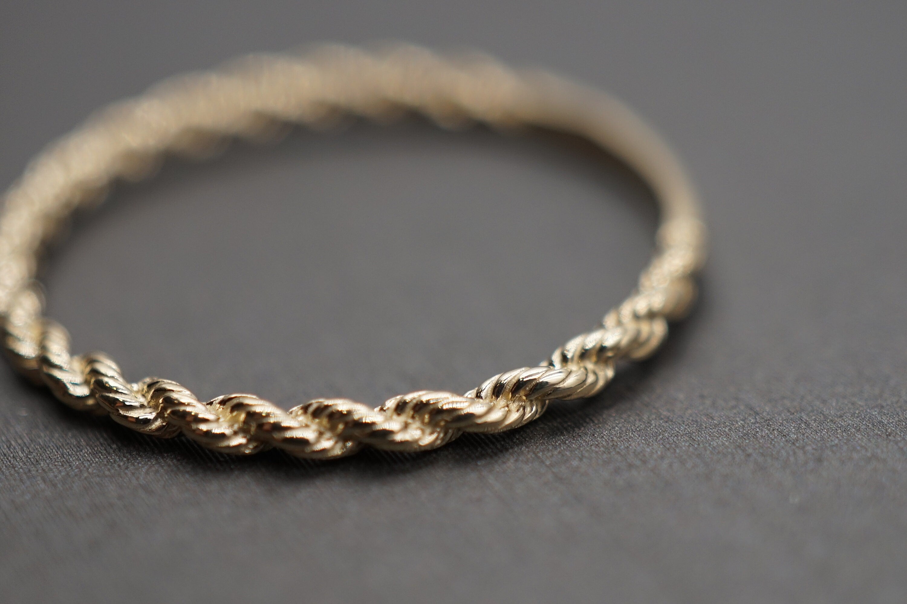 10K Solid Yellow Gold 1.6MM Dainty Rope Trim Band Ring.