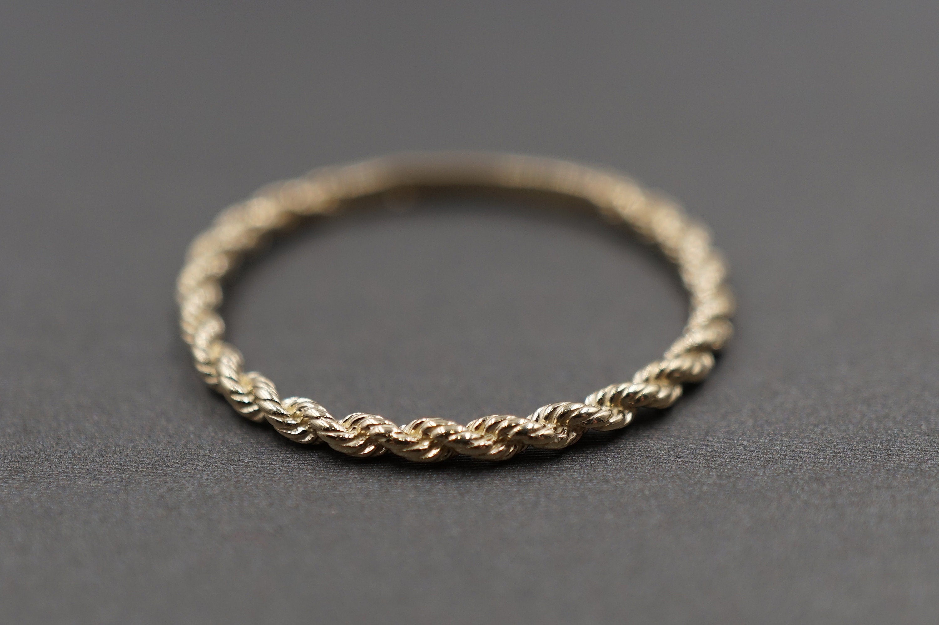 10K Solid Yellow Gold 1.6MM Dainty Rope Trim Band Ring.