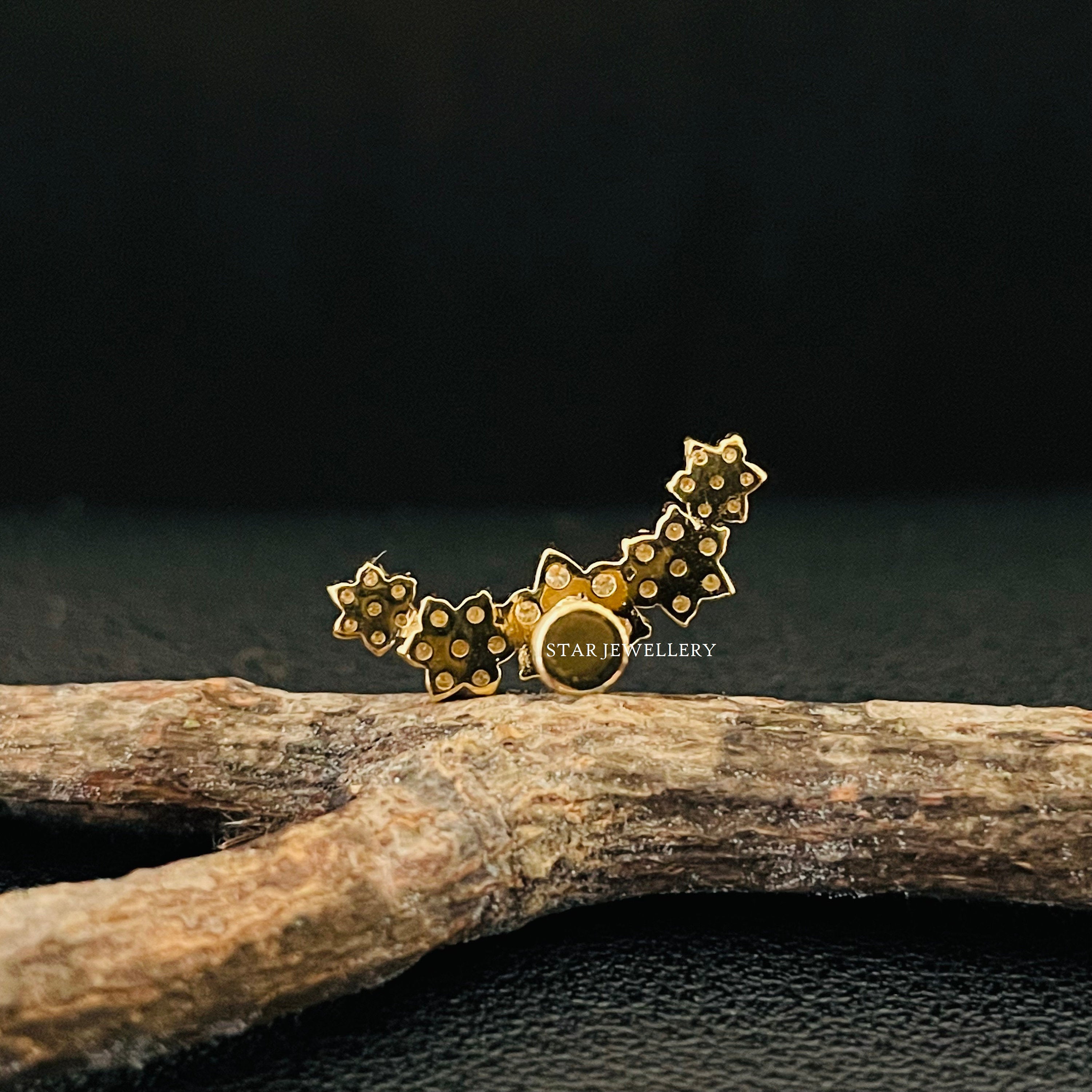 14K Gold Diamond Flower Ear Climber Earrings